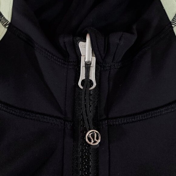 Lululemon Womens Sz 4 Studio Surf Jacket Black Green Full Zip Front Hood Pockets - Picture 6 of 14